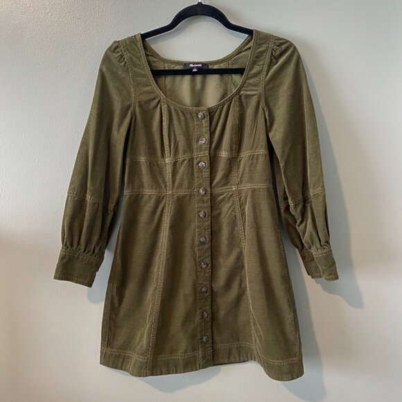 Madewell Olive Green Petite Corduroy Long-Sleeve Mini Dress, Size Petite 2 - Picture 5 of 11